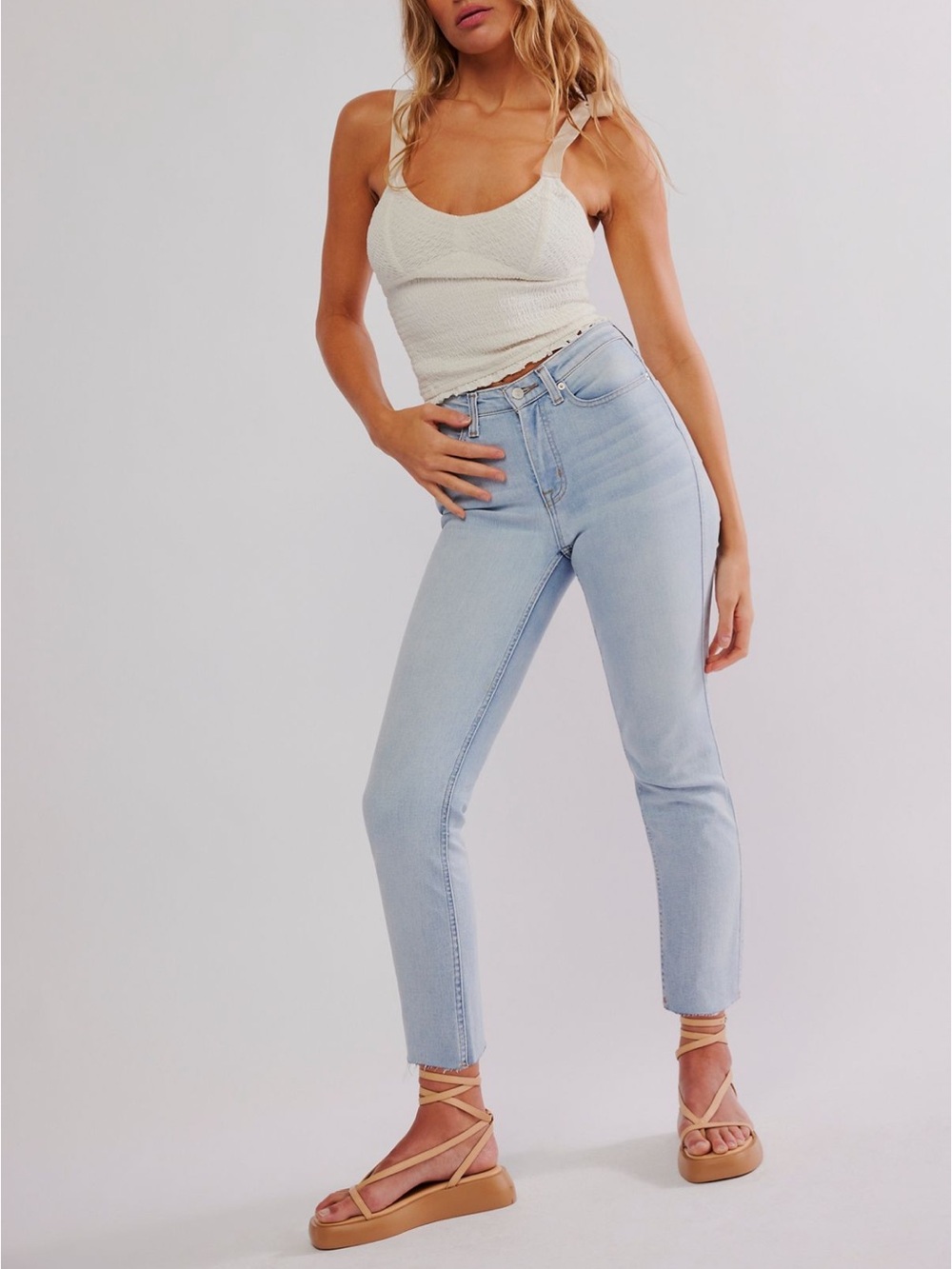 We The Free Light Blue High-Rise Cropped Straight Jeans